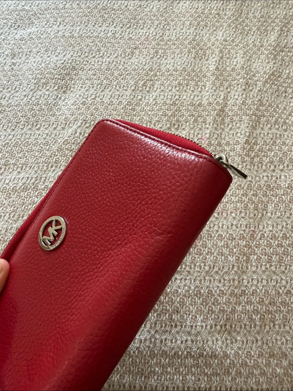 Michael Kors Red Leather Wristlet Clutch with MK Logo